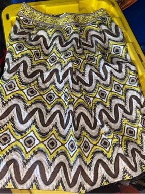 Tory Burch Yellow and Brown Zigzag Pattern A-Line Skirt Womens Size 4